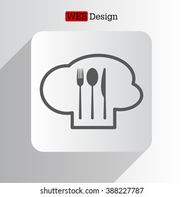 sign with chef hat and spoon, fork, knife 