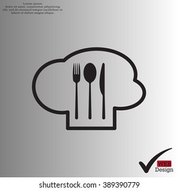sign with chef hat and spoon, fork, knife 