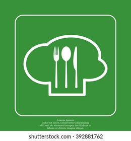 sign with chef hat and spoon, fork, knife 