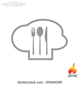 sign with chef hat and spoon, fork, knife 