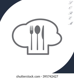 sign with chef hat and spoon, fork, knife 