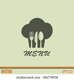 sign with chef hat and spoon, fork, knife 