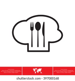 sign with chef hat and spoon, fork, knife 