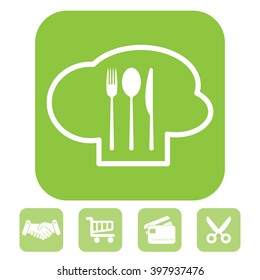 sign with chef hat and spoon, fork, knife 