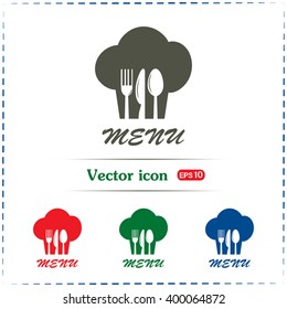 sign with chef hat and spoon, fork, knife 