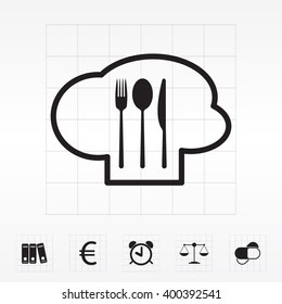 sign with chef hat and spoon, fork, knife 