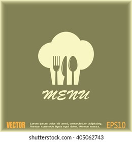 sign with chef hat and spoon, fork, knife 
