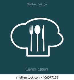 sign with chef hat and spoon, fork, knife 