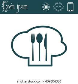 sign with chef hat and spoon, fork, knife 