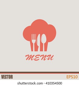 sign with chef hat and spoon, fork, knife 