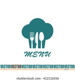 sign with chef hat and spoon, fork, knife 