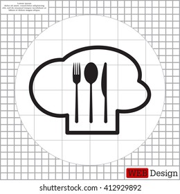 sign with chef hat and spoon, fork, knife 