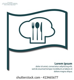 sign with chef hat and spoon, fork, knife 