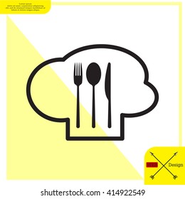 sign with chef hat and spoon, fork, knife 