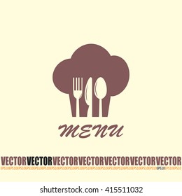sign with chef hat and spoon, fork, knife 