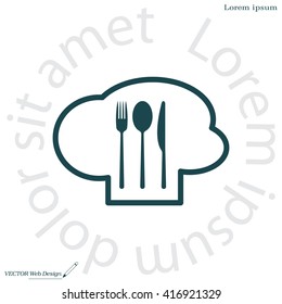 sign with chef hat and spoon, fork, knife 