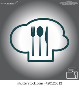 sign with chef hat and spoon, fork, knife 