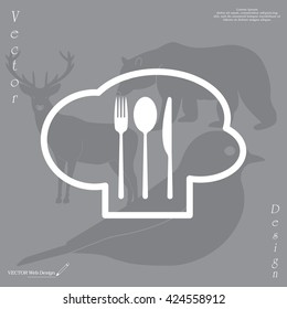 sign with chef hat and spoon, fork, knife 