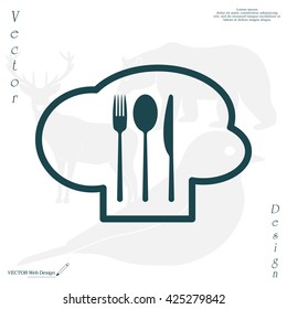 sign with chef hat and spoon, fork, knife 