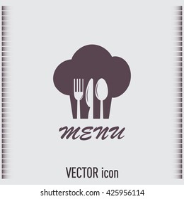 sign with chef hat and spoon, fork, knife 