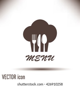 sign with chef hat and spoon, fork, knife 