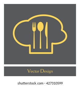 sign with chef hat and spoon, fork, knife 