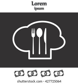 sign with chef hat and spoon, fork, knife 