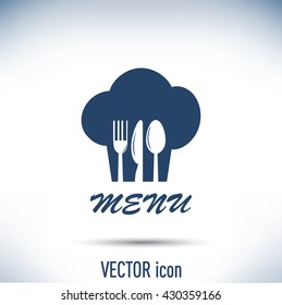 sign with chef hat and spoon, fork, knife 