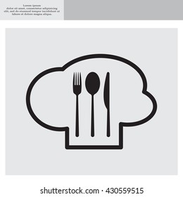 sign with chef hat and spoon, fork, knife 