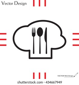 sign with chef hat and spoon, fork, knife 