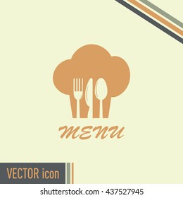 sign with chef hat and spoon, fork, knife 