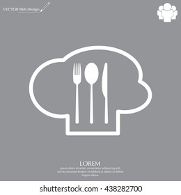 sign with chef hat and spoon, fork, knife 