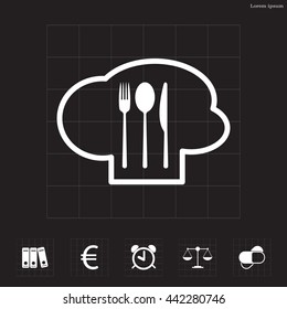 sign with chef hat and spoon, fork, knife 