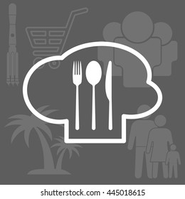 sign with chef hat and spoon, fork, knife 