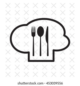sign with chef hat and spoon, fork, knife 