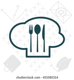 sign with chef hat and spoon, fork, knife 