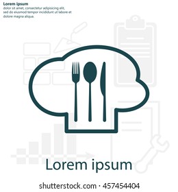 sign with chef hat and spoon, fork, knife 