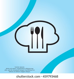sign with chef hat and spoon, fork, knife 