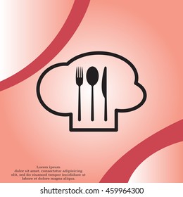 sign with chef hat and spoon, fork, knife 