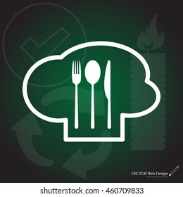 sign with chef hat and spoon, fork, knife 