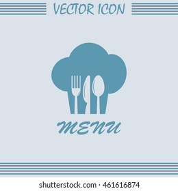 sign with chef hat and spoon, fork, knife 