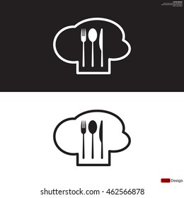 sign with chef hat and spoon, fork, knife 