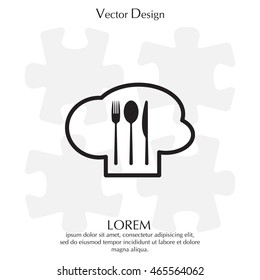 sign with chef hat and spoon, fork, knife 