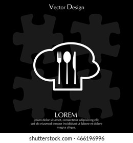 sign with chef hat and spoon, fork, knife 