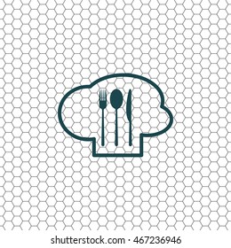 sign with chef hat and spoon, fork, knife 