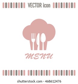 sign with chef hat and spoon, fork, knife 