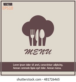 sign with chef hat and spoon, fork, knife 