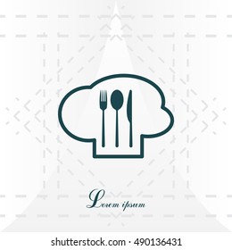 sign with chef hat and spoon, fork, knife 