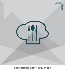 sign with chef hat and spoon, fork, knife 
