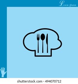 sign with chef hat and spoon, fork, knife 